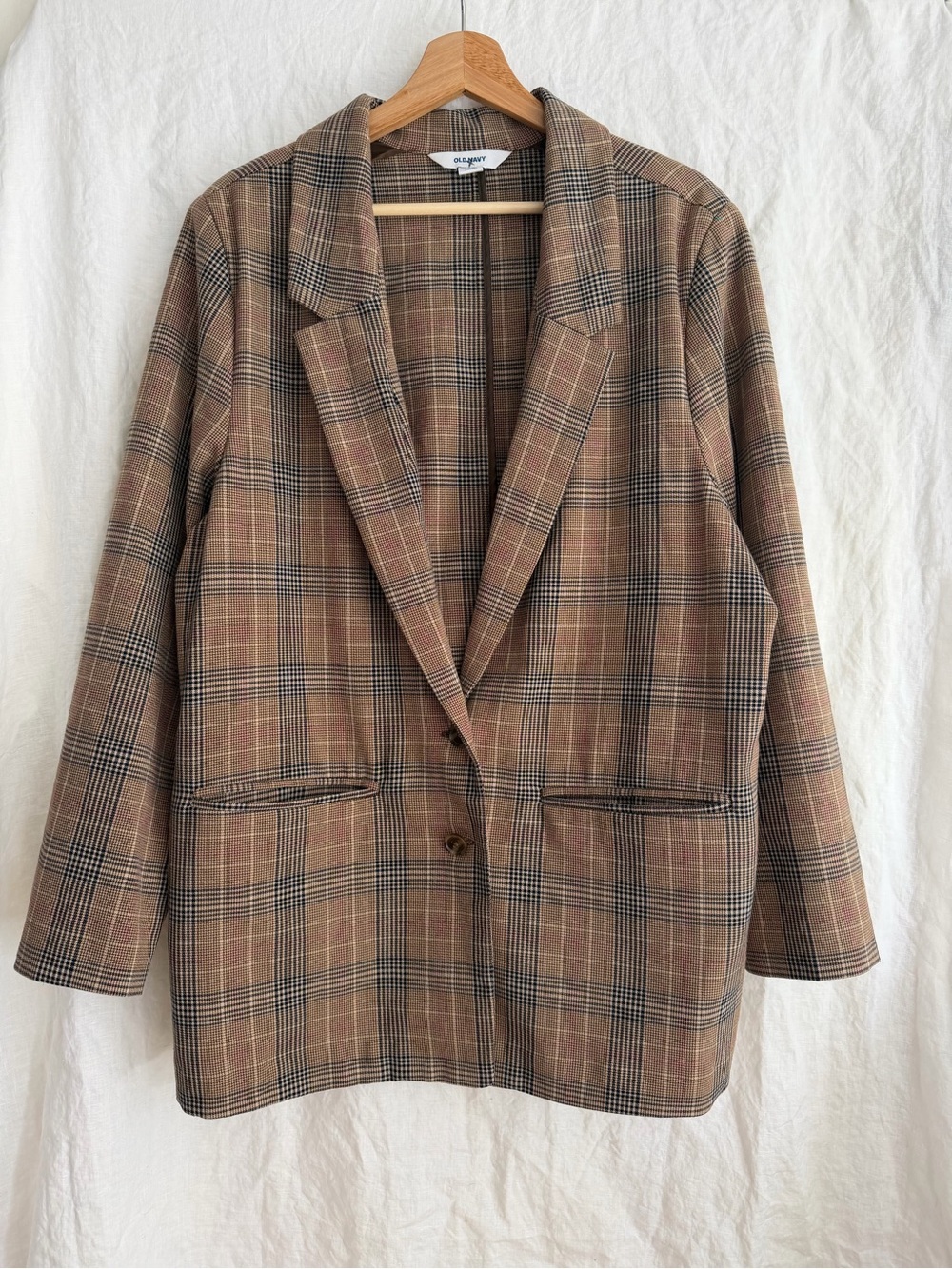 Old Navy Brown Plaid Taylor Relaxed Suit Blazer Size XL Stretch